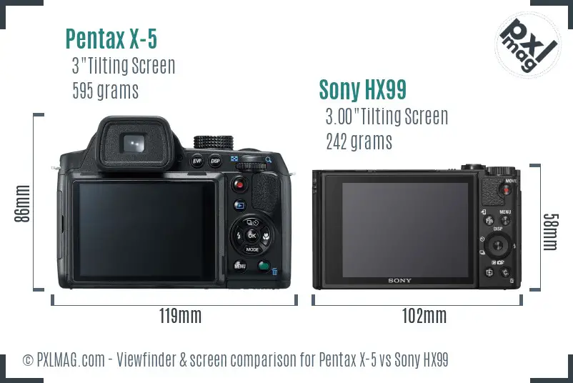 Pentax X-5 vs Sony HX99 Screen and Viewfinder comparison