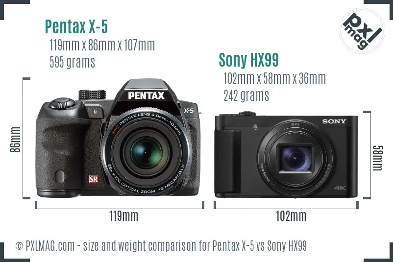 Pentax X-5 vs Sony HX99 size comparison