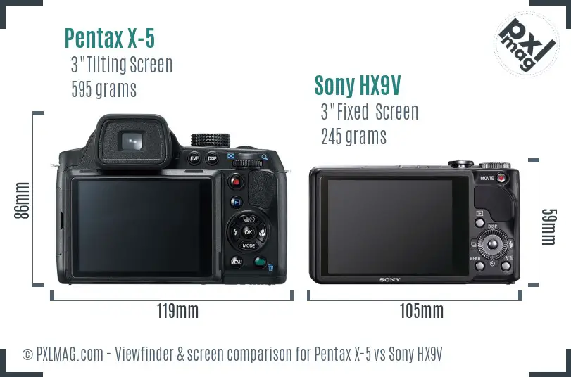 Pentax X-5 vs Sony HX9V Screen and Viewfinder comparison