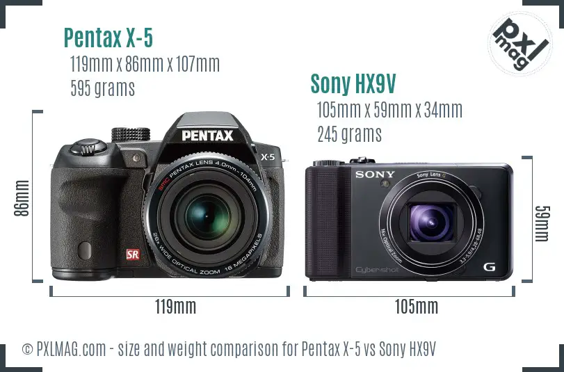 Pentax X-5 vs Sony HX9V size comparison