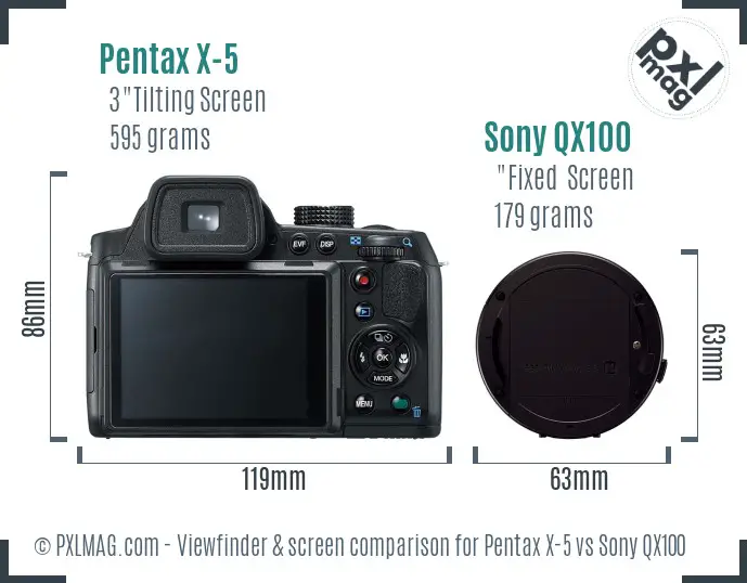 Pentax X-5 vs Sony QX100 Screen and Viewfinder comparison