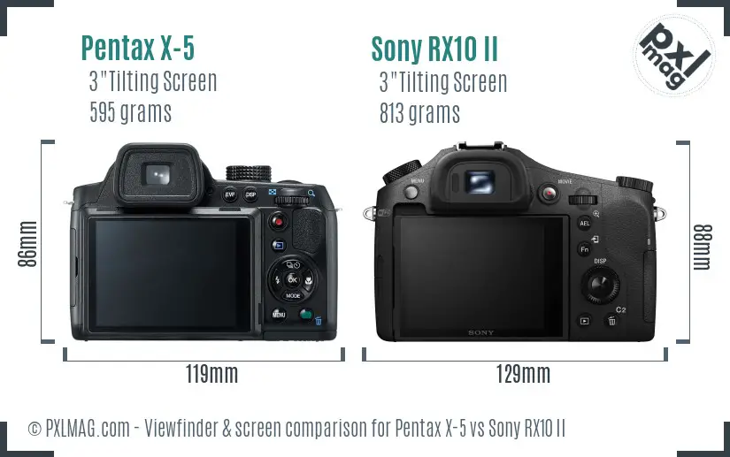 Pentax X-5 vs Sony RX10 II Screen and Viewfinder comparison