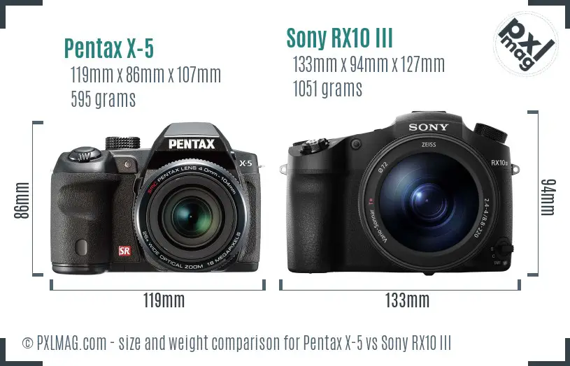 Pentax X-5 vs Sony RX10 III size comparison