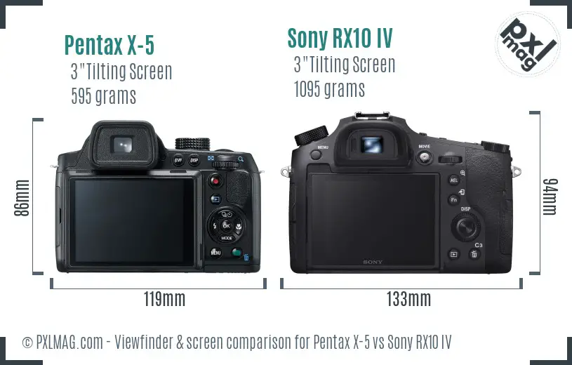 Pentax X-5 vs Sony RX10 IV Screen and Viewfinder comparison