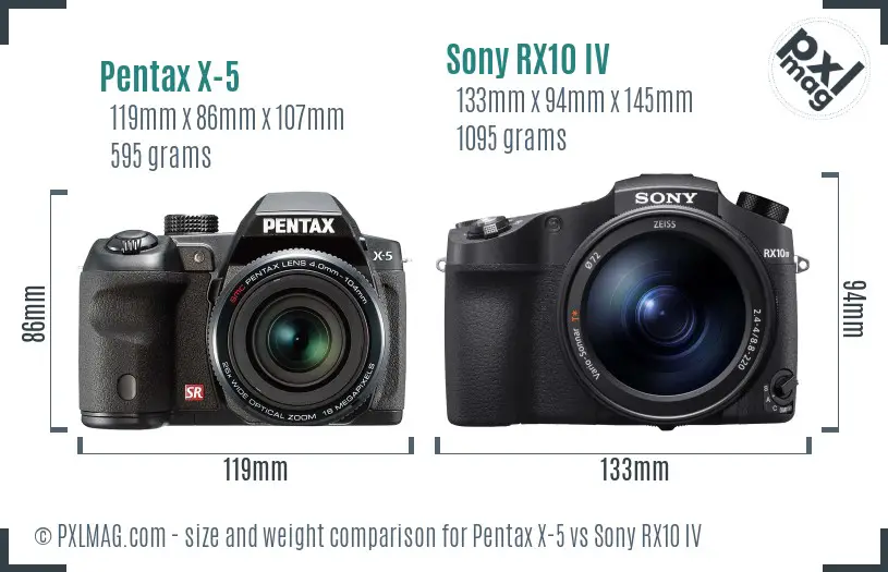 Pentax X-5 vs Sony RX10 IV size comparison