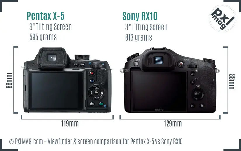 Pentax X-5 vs Sony RX10 Screen and Viewfinder comparison