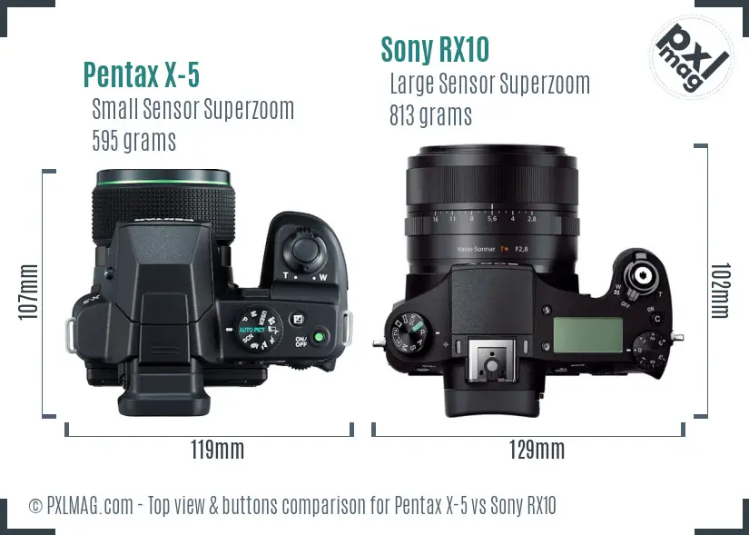 Pentax X-5 vs Sony RX10 top view buttons comparison