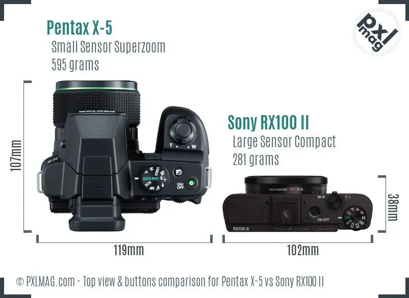 Pentax X-5 vs Sony RX100 II top view buttons comparison