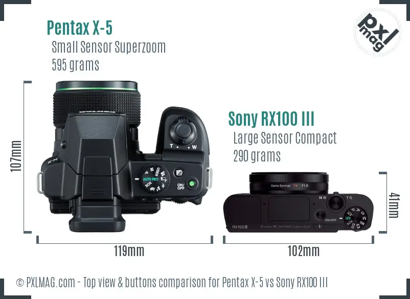 Pentax X-5 vs Sony RX100 III top view buttons comparison