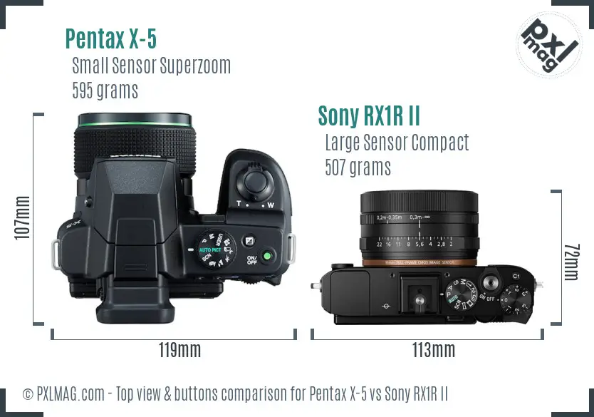 Pentax X-5 vs Sony RX1R II top view buttons comparison