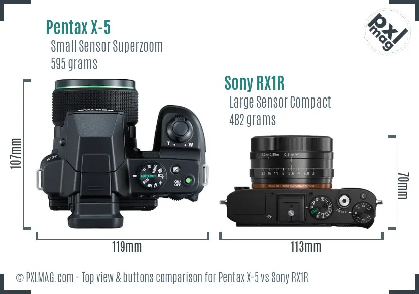 Pentax X-5 vs Sony RX1R top view buttons comparison