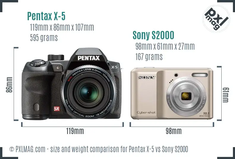 Pentax X-5 vs Sony S2000 size comparison