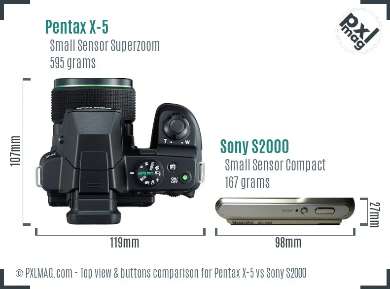 Pentax X-5 vs Sony S2000 top view buttons comparison