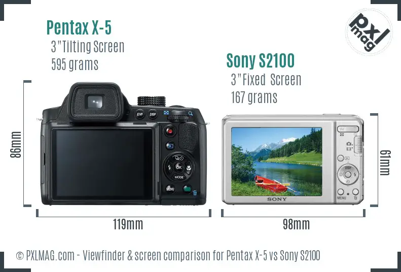 Pentax X-5 vs Sony S2100 Screen and Viewfinder comparison
