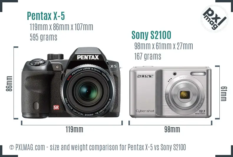 Pentax X-5 vs Sony S2100 size comparison