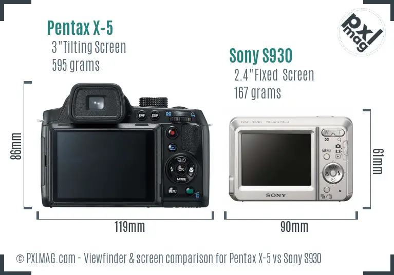 Pentax X-5 vs Sony S930 Screen and Viewfinder comparison