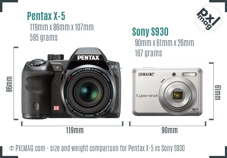 Pentax X-5 vs Sony S930 size comparison