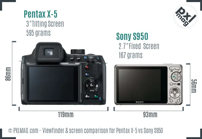 Pentax X-5 vs Sony S950 Screen and Viewfinder comparison