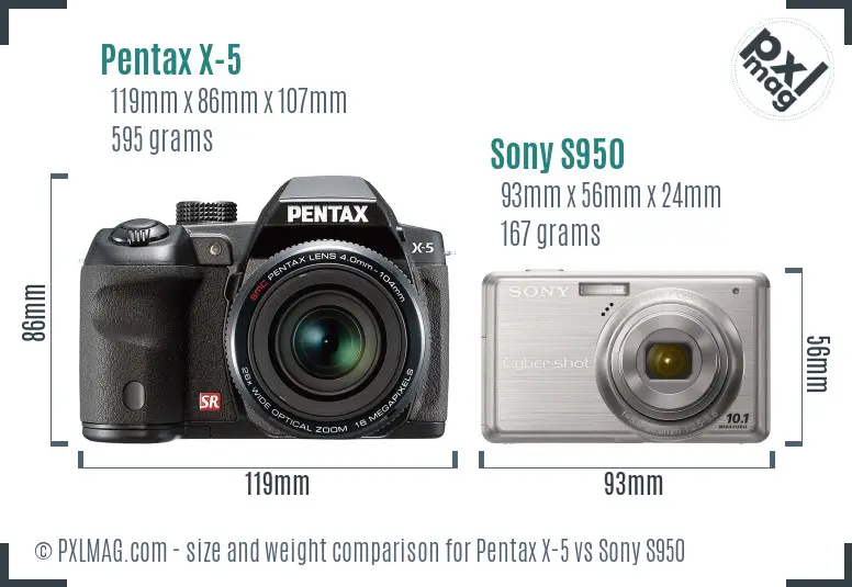 Pentax X-5 vs Sony S950 size comparison