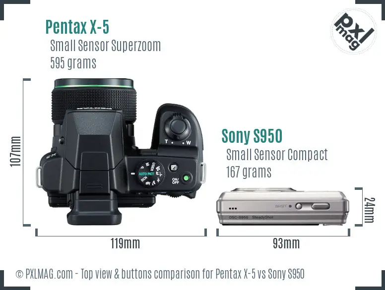 Pentax X-5 vs Sony S950 top view buttons comparison