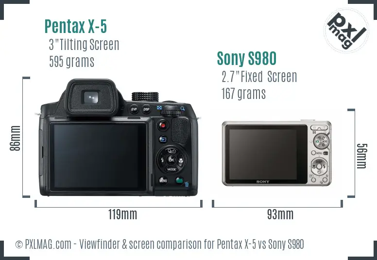 Pentax X-5 vs Sony S980 Screen and Viewfinder comparison
