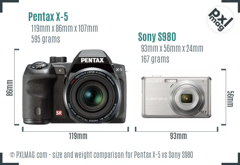 Pentax X-5 vs Sony S980 size comparison