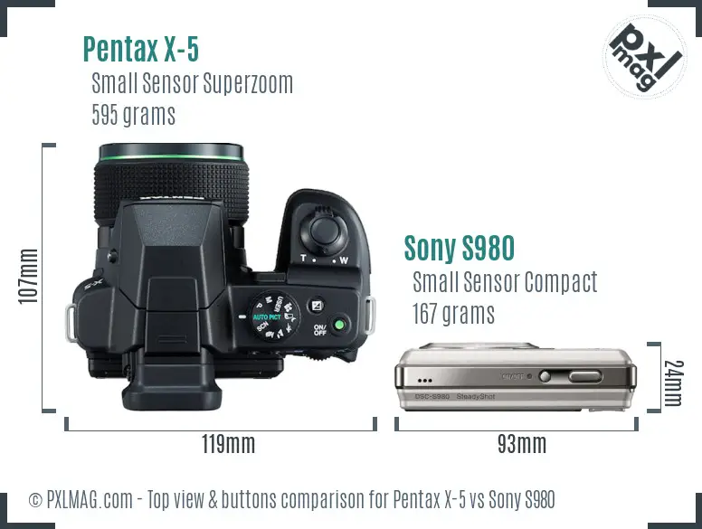 Pentax X-5 vs Sony S980 top view buttons comparison