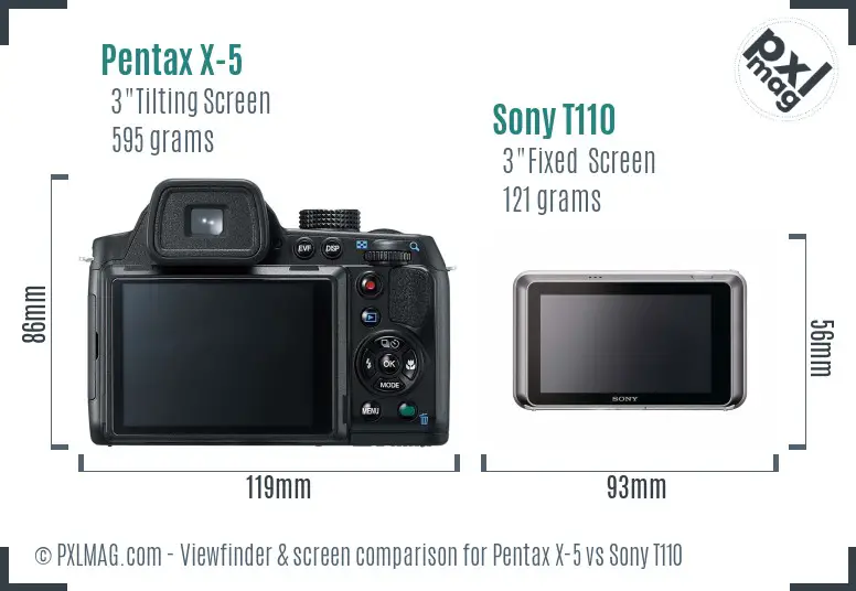 Pentax X-5 vs Sony T110 Screen and Viewfinder comparison