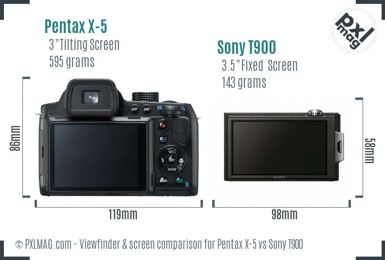 Pentax X-5 vs Sony T900 Screen and Viewfinder comparison