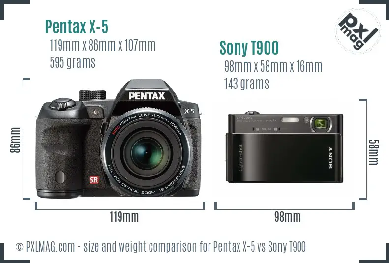 Pentax X-5 vs Sony T900 size comparison
