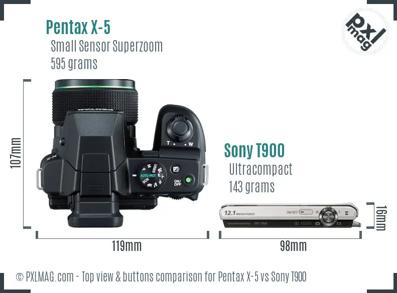 Pentax X-5 vs Sony T900 top view buttons comparison
