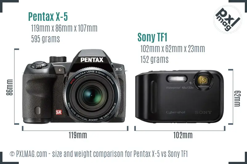 Pentax X-5 vs Sony TF1 size comparison