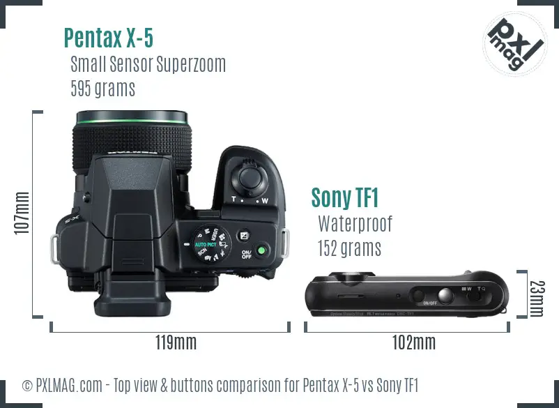 Pentax X-5 vs Sony TF1 top view buttons comparison