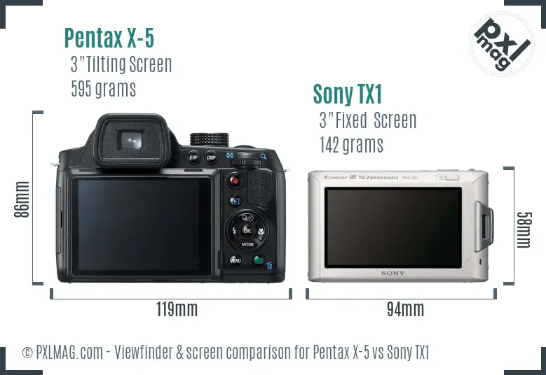 Pentax X-5 vs Sony TX1 Screen and Viewfinder comparison