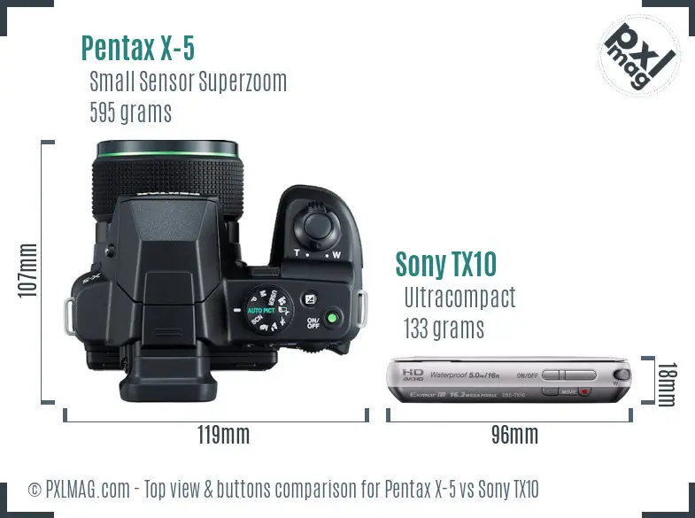 Pentax X-5 vs Sony TX10 top view buttons comparison