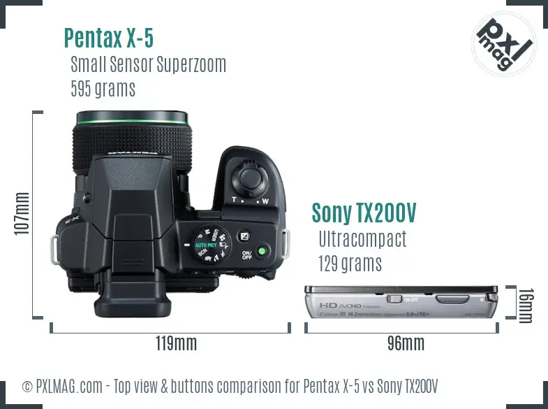 Pentax X-5 vs Sony TX200V top view buttons comparison
