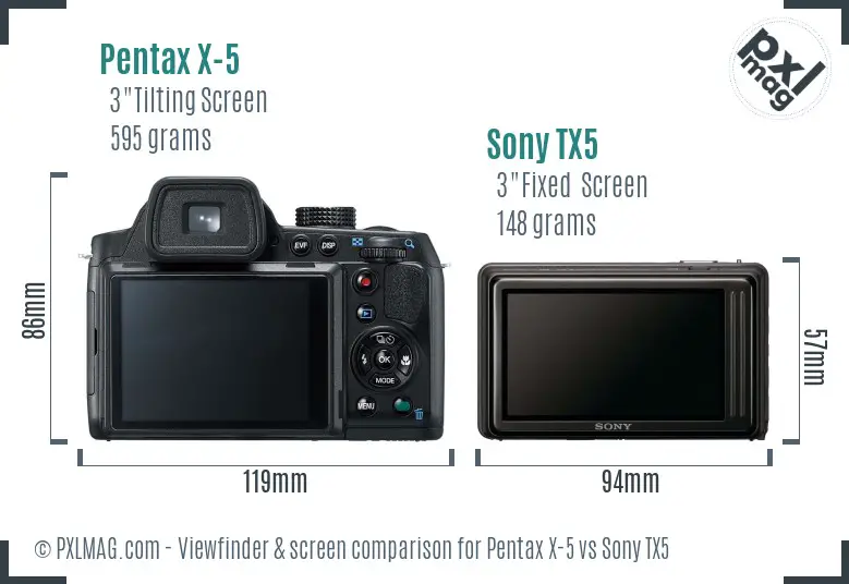 Pentax X-5 vs Sony TX5 Screen and Viewfinder comparison