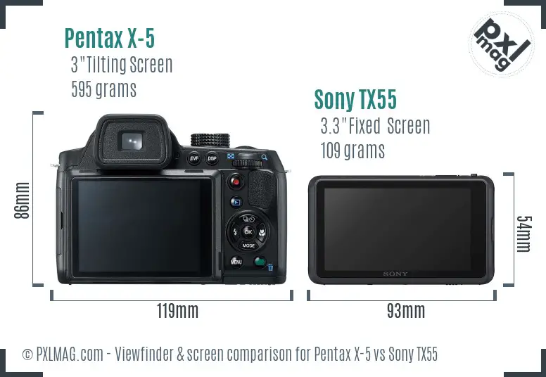 Pentax X-5 vs Sony TX55 Screen and Viewfinder comparison