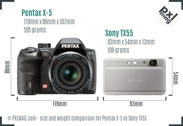 Pentax X-5 vs Sony TX55 size comparison