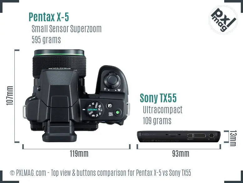 Pentax X-5 vs Sony TX55 top view buttons comparison