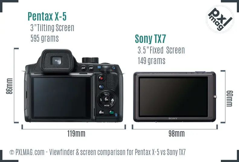 Pentax X-5 vs Sony TX7 Screen and Viewfinder comparison