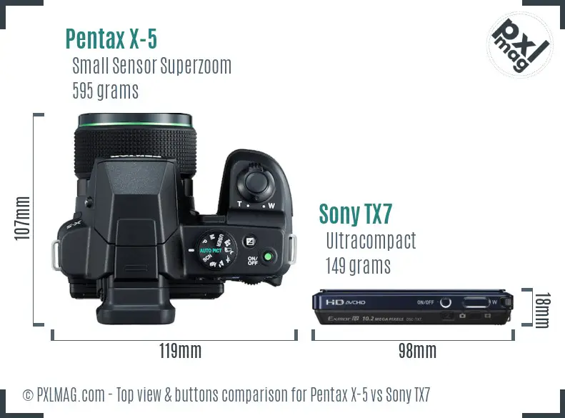 Pentax X-5 vs Sony TX7 top view buttons comparison