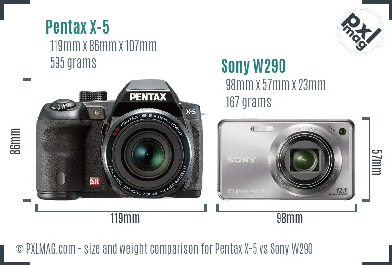 Pentax X-5 vs Sony W290 size comparison
