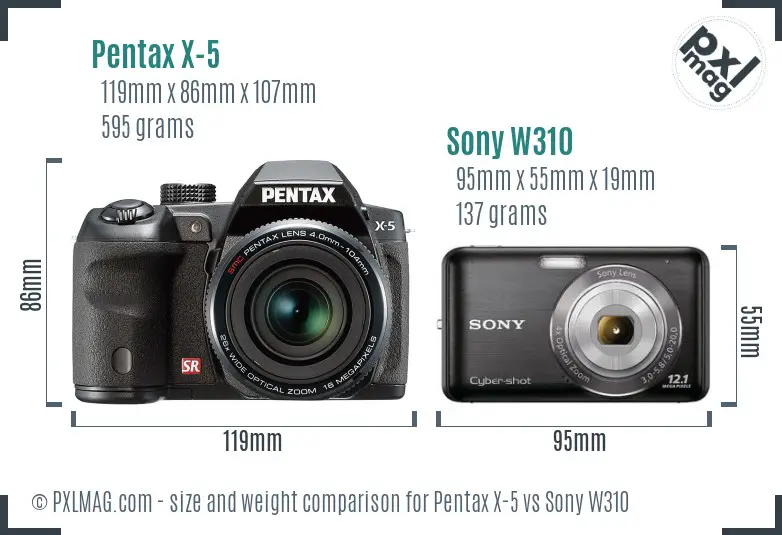 Pentax X-5 vs Sony W310 size comparison