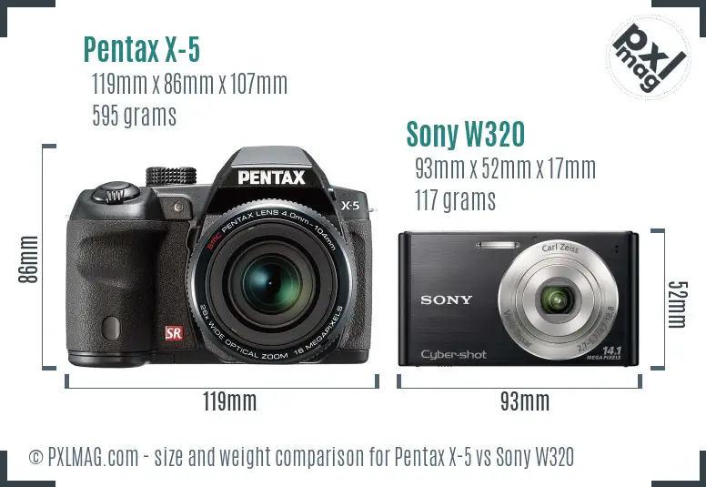 Pentax X-5 vs Sony W320 size comparison