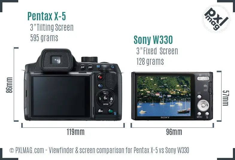 Pentax X-5 vs Sony W330 Screen and Viewfinder comparison