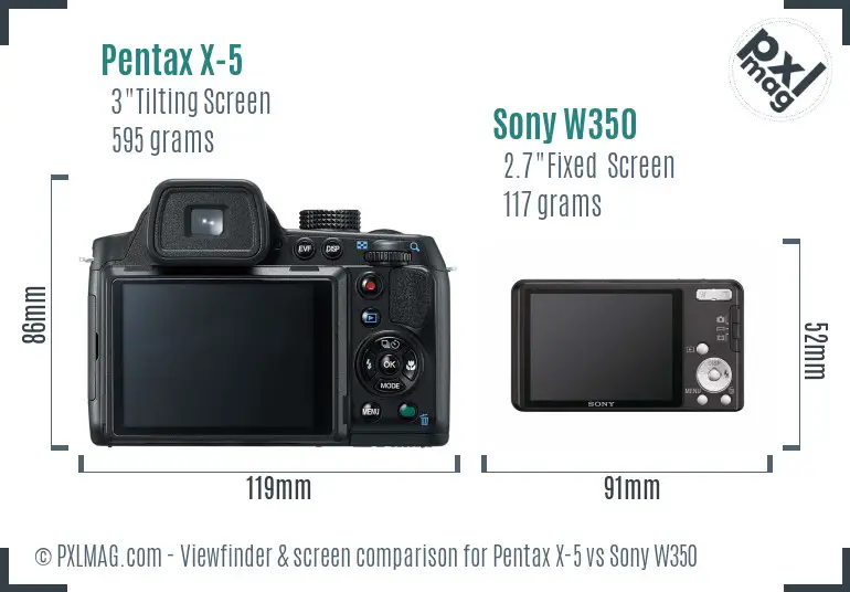 Pentax X-5 vs Sony W350 Screen and Viewfinder comparison