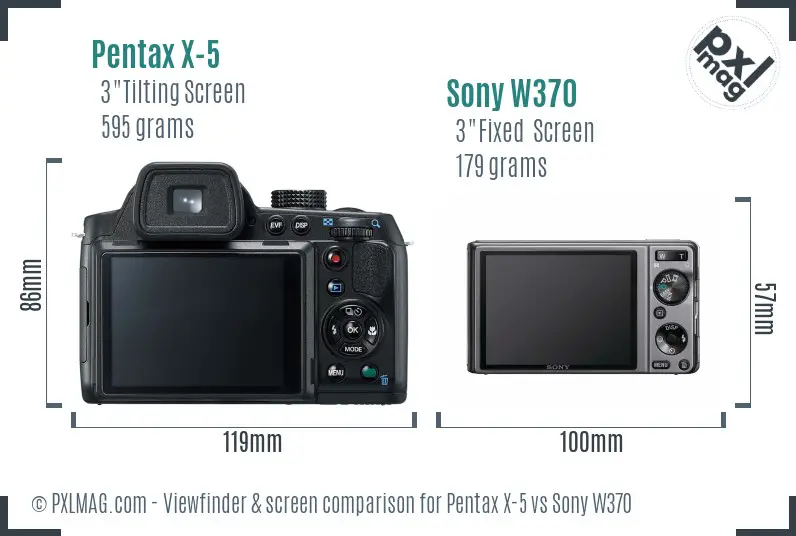 Pentax X-5 vs Sony W370 Screen and Viewfinder comparison