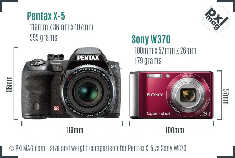 Pentax X-5 vs Sony W370 size comparison