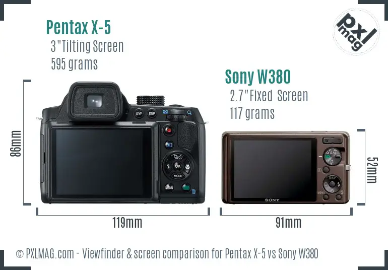 Pentax X-5 vs Sony W380 Screen and Viewfinder comparison